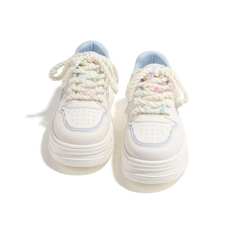 HUANQIU Slip Resistant, Lightweight, And Breathable Low Top Skateboard Shoes Women's Beige Blue-2