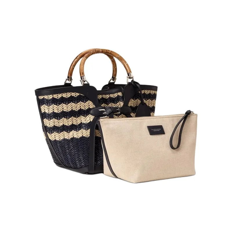 Polo Ralph Lauren Fabric Tote Bag, Shopping Bag, Handbag Women's Dark Blue & Beige-1