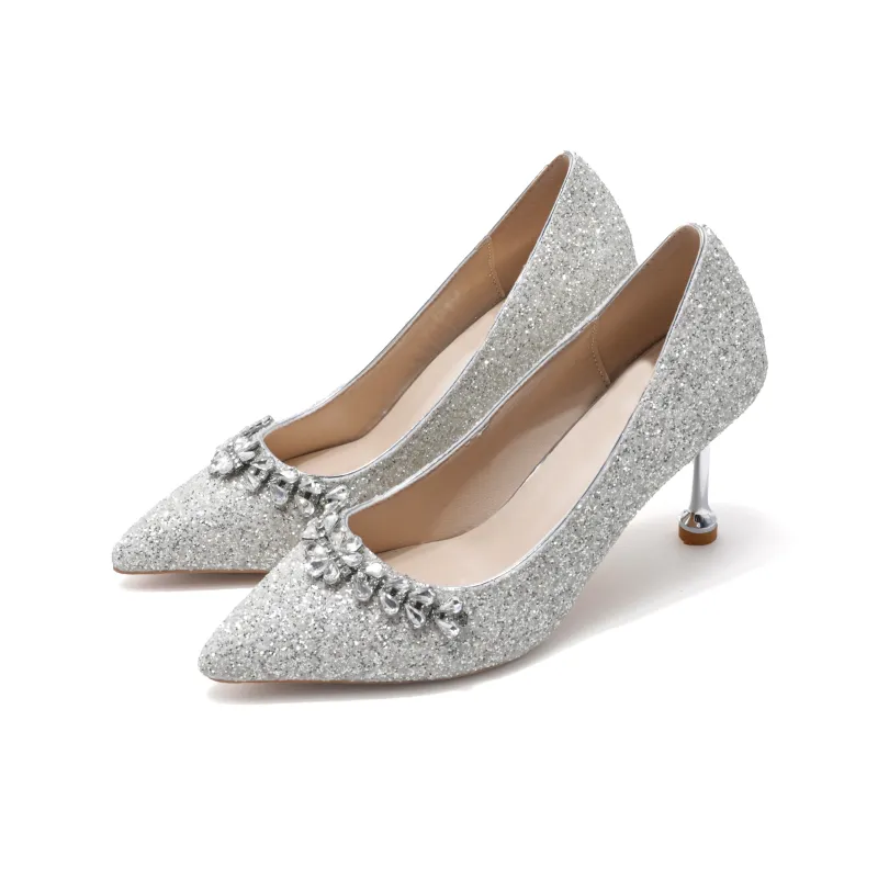 Be Good Slim Heel High Heels Women's Silver-2
