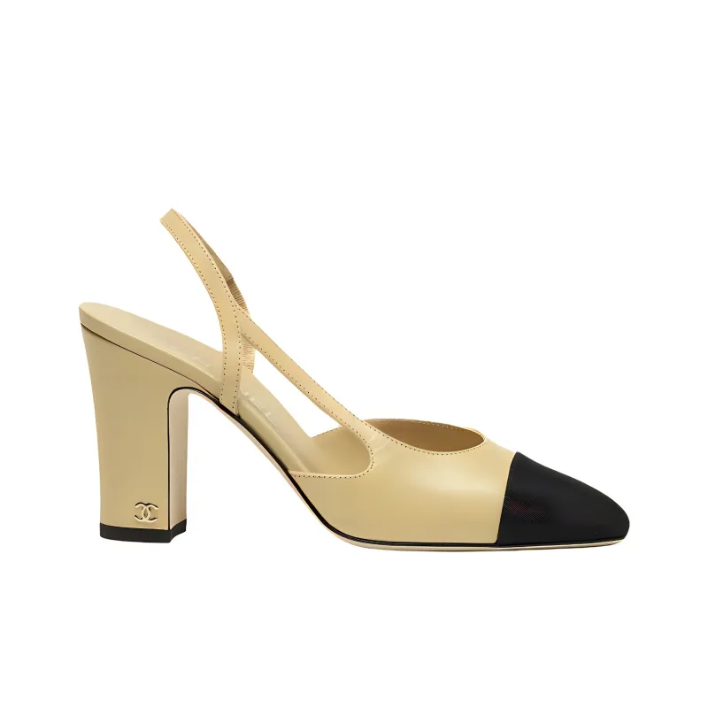 CHANEL 25A Chunky Heel High Heels 9cm Women's Beige-1