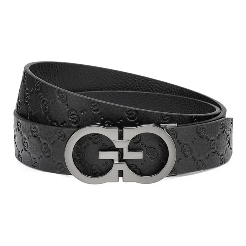 Cheekkiss Embossed Top Grain Cow Leather Belts Men's Automatic Buckle 3.5cm Casual Belt-0