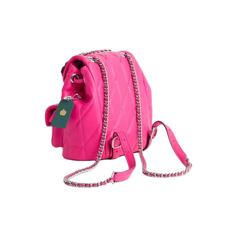 COACH Tabby Leather Backpack Medium Size Women's Silver Dragon Fruit-1