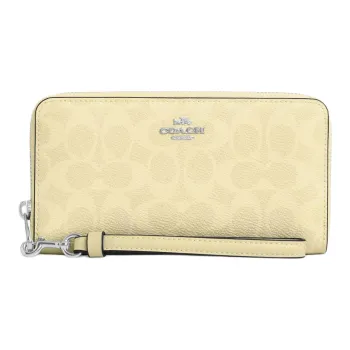 COACH Zip Around Coated Canvas Wallet Trumpets Women's Silver & Dry Grass