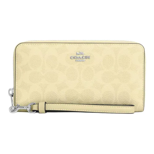 COACH Zip Around Coated Canvas Wallet Trumpets Women's Silver & Dry Grass
