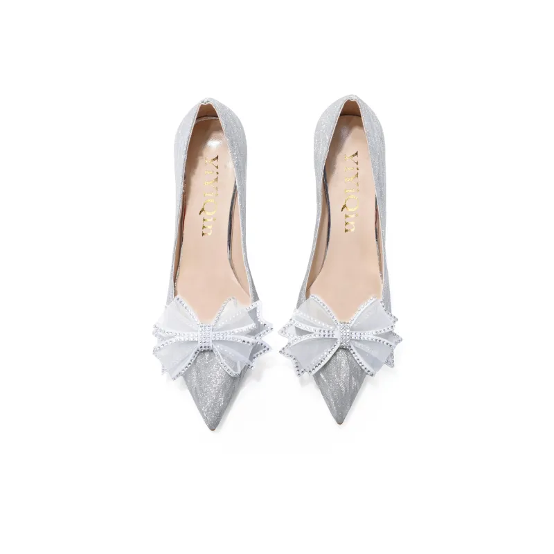 Take The Qin Slim Heel High Heels Women's Silver-8