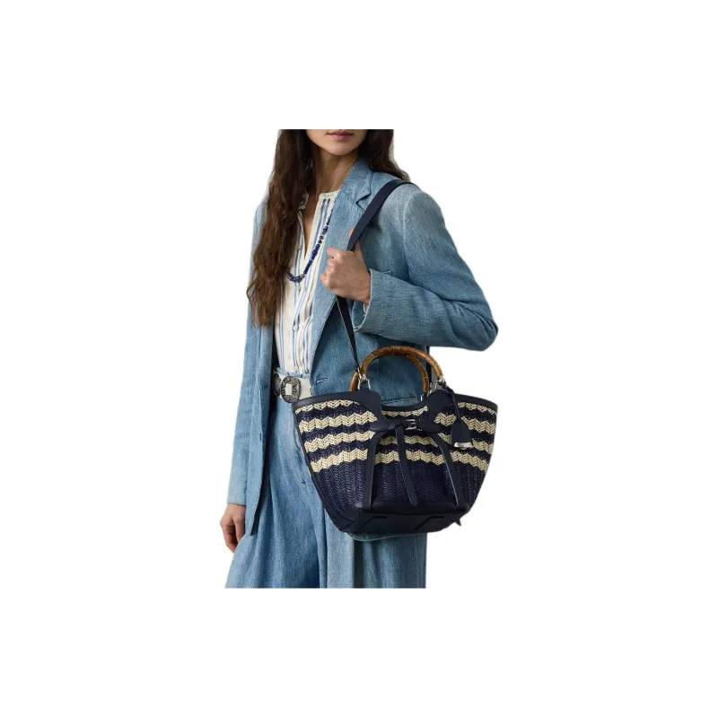 Polo Ralph Lauren Fabric Tote Bag, Shopping Bag, Handbag Women's Dark Blue & Beige-4