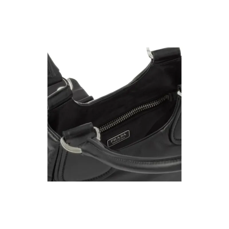 PRADA Moon Series Leather Hobo Bag Handbag Women's Black-3