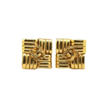 CHANEL 1996 Plated Cc Square Clip On Earrings Costume Earrings