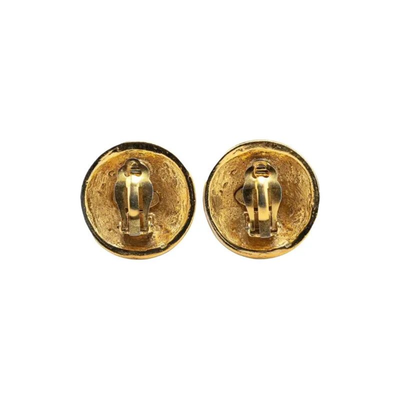 CHANEL 20th Century Plated Rhinestone Cc Clip On Earrings Costume Earrings-1