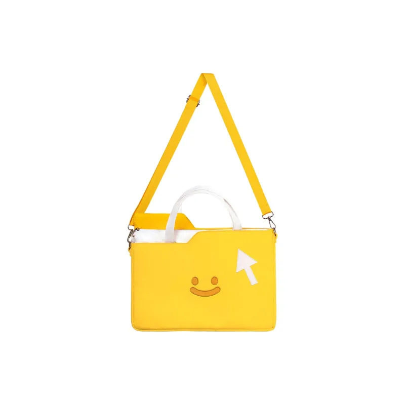 Crooked Melon Production Oxford With PU Leather Crossbody Bag, Shoulder Bag Unisex Yellow White-0