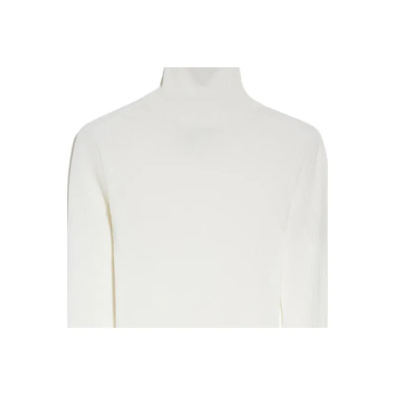 MaxMara Flavia Collection Pure Virgin Wool Mock Polo-Neck Sweater Sweater Women's Optical White-4