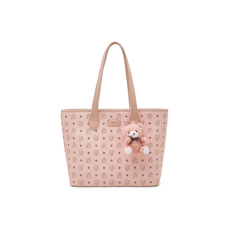 Old Man's Head Synthetic Leather Tote Bag, Shoulder Bag Women's Brown/Pink-5