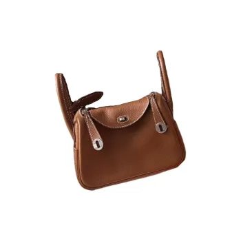HERMES Lindy Clemence Cow Leather Shoulder Bag Mini Women's Gold Brown