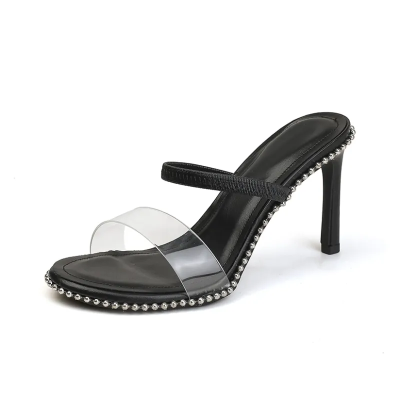 TATAYA Rubber Sole Rhinestone Slide Slippers Women's Black-0