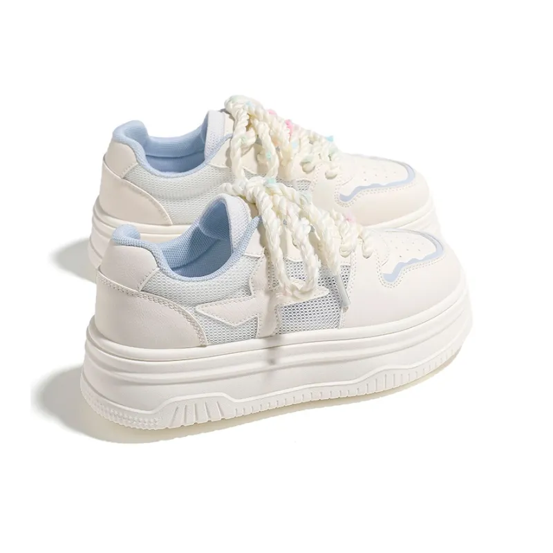 HUANQIU Slip Resistant, Lightweight, And Breathable Low Top Skateboard Shoes Women's Beige Blue-1