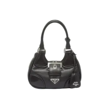 PRADA Moon Series Leather Hobo Bag Handbag Women's Black