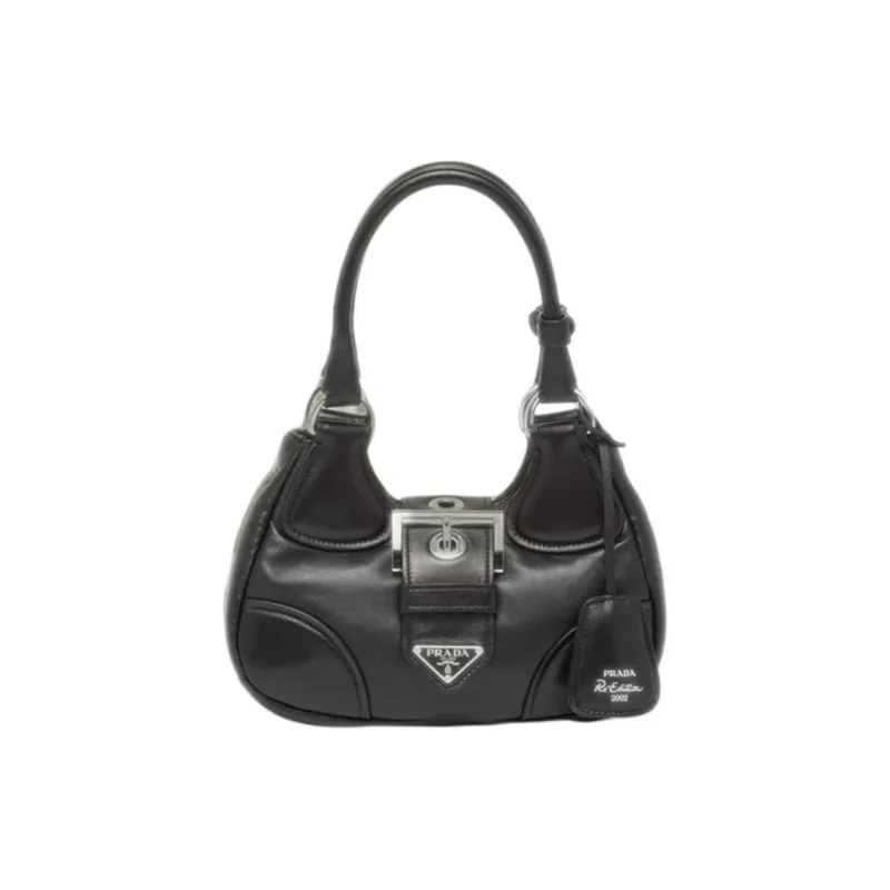 PRADA Moon Series Leather Hobo Bag Handbag Women's Black-0