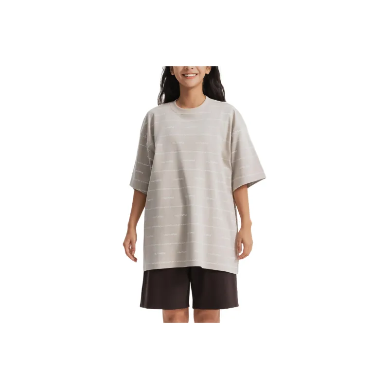 DECATHLON Sportswear ALPHALIC STRIPE T Shirt Unisex Moonlight Beige-0
