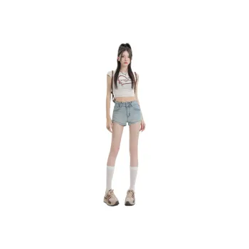 Wen Shan Denim Shorts Women's Light Blue