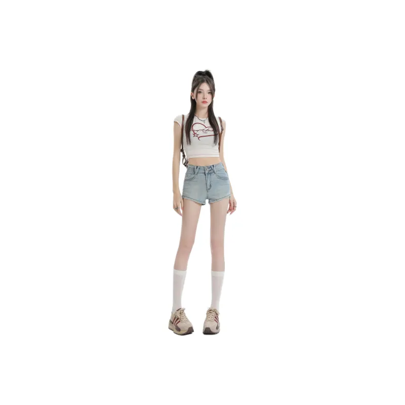 Wen Shan Denim Shorts Women's Light Blue-0