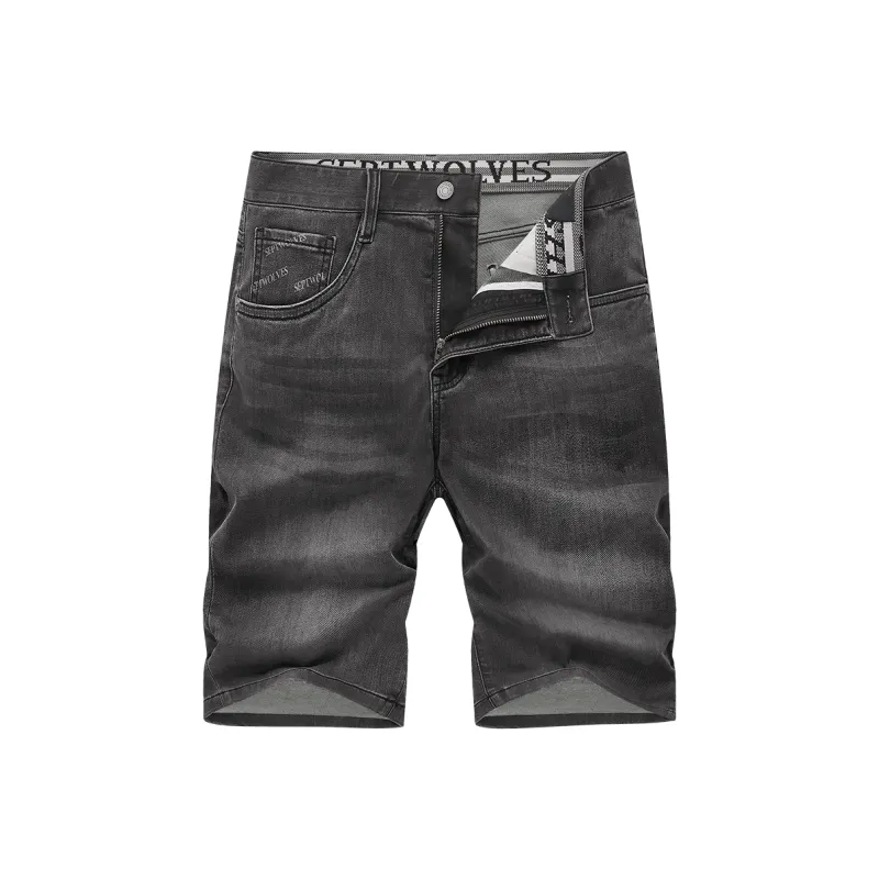 SEPTWOLVES Denim Shorts Unisex Black Gray Color-2