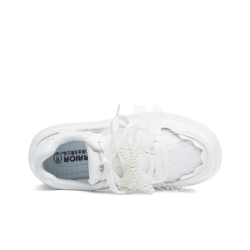 Warrior Abrasion Resistant Height Increasing Low Top Skateboard Shoes Women's White-4