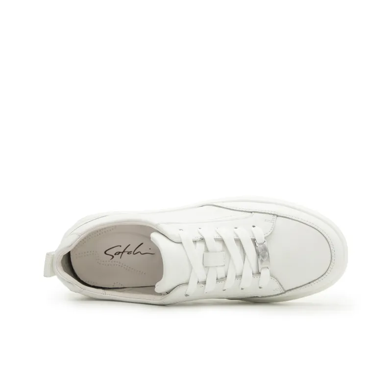 Satchi Height Increasing Low Top White Sneakers Men's White-4
