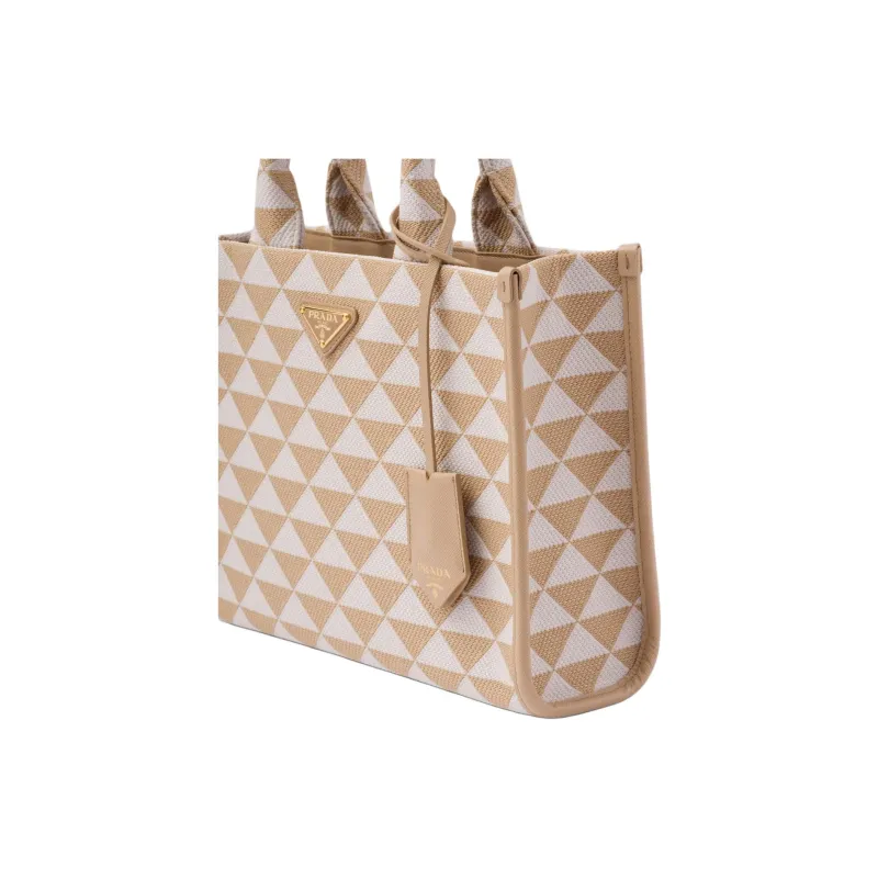 PRADA Leather Tote Handbag Trumpets Unisex Beige-3