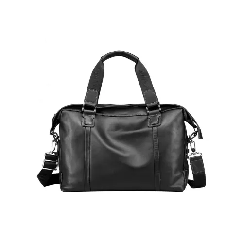 PESASRIE Top Grain Cow Leather Handbag Briefcase Men's Black