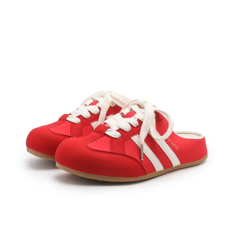 DEERWAY Odor Resistant Quiet Closed Toe Slippers Women's White Red-1