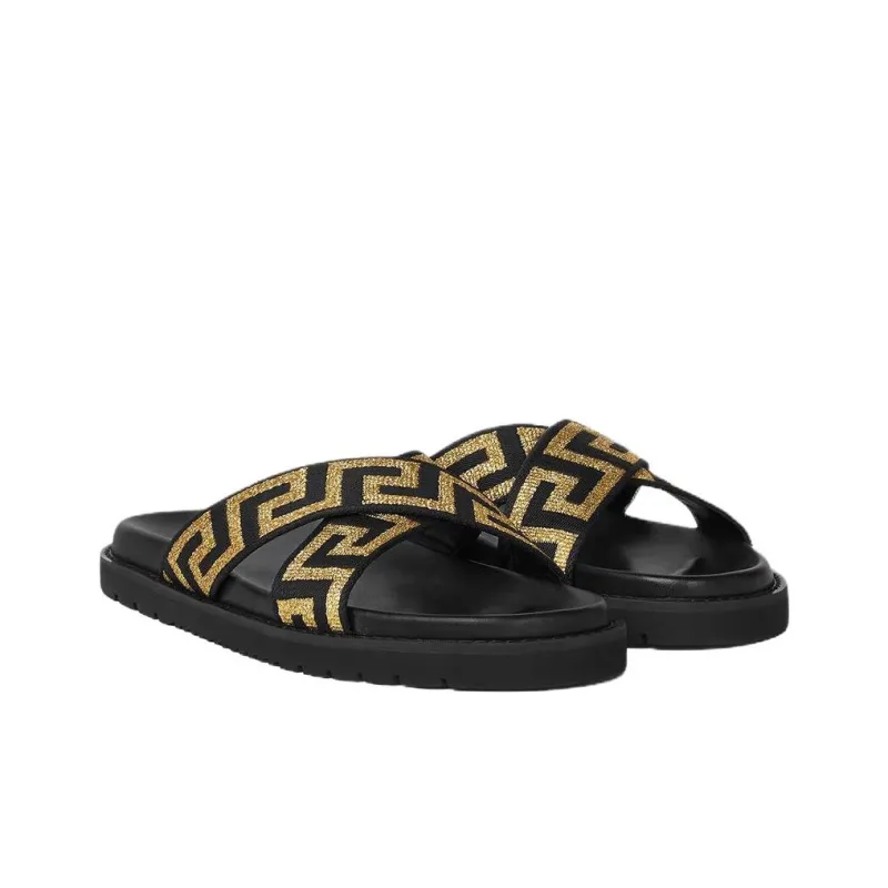 VERSACE Greca Slip Resistant Slide Slippers Men's Black-1