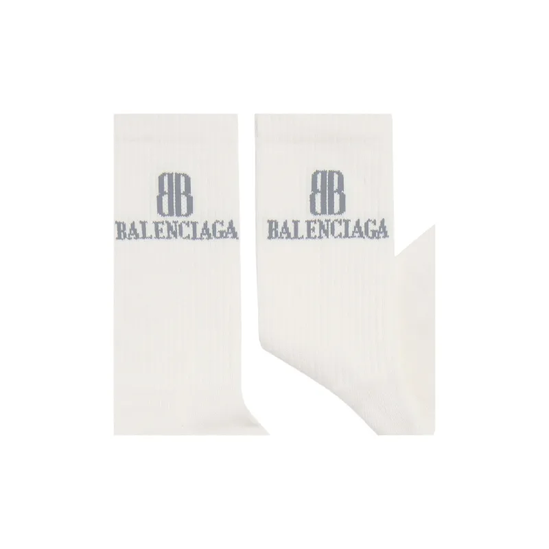 Balenciaga SS25 Knee High Socks Regular Version Men's 1 Pack White-1