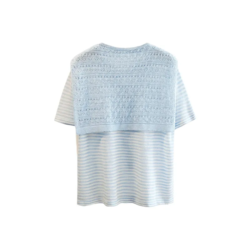 TOUCH Knitwear Women's Blue White Stripes-1