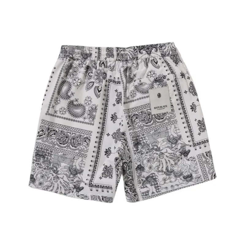 BAPE BLACK Boro Paisley Camp Shorts-3