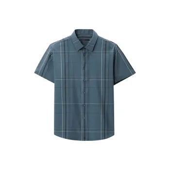 ARTSDON Shirts Men Blue Gray Plaid
