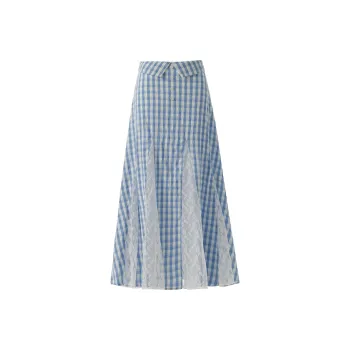 MJB Casual Long Skirts Women's Blue Plaid