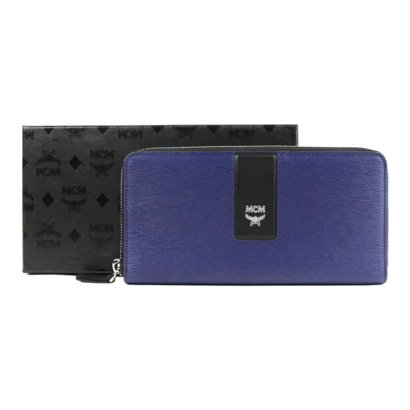 MCM Leather Wallet Large Size Men's Marine Blue-1