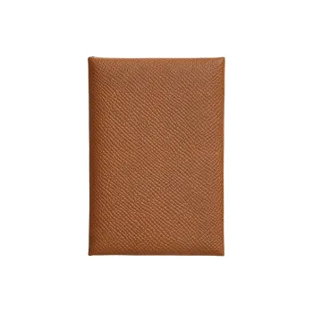 HERMES Calvi Duo Epsom Calfskin Card Holder, Wallet Regular Unisex Gold Brown/Bubble Green