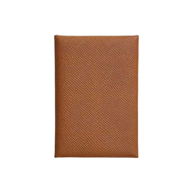 HERMES Calvi Duo Epsom Calfskin Card Holder, Wallet Unisex Gold Brown/Bubble Green-0