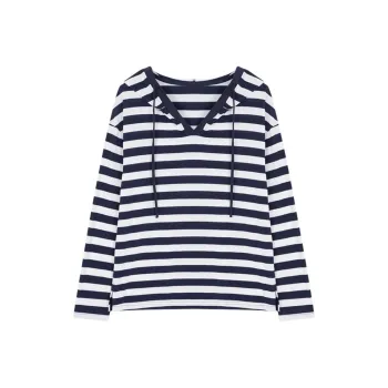 Mo Han Yi Mei Drop Shoulder Sleeve T Shirt Women's Blue White Stripes
