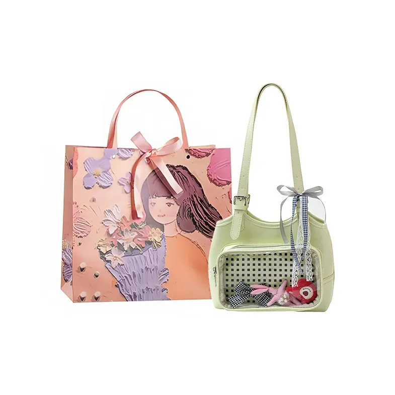 PARK DANCE PU Shoulder Bag Women's Ecru/Black/Green/Blue/Pink-3