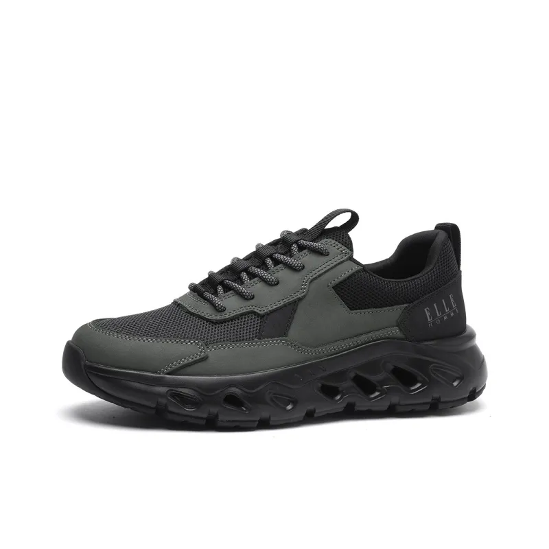 ELLE HOMME Shock Absorbers With Slip Resistant And Abrasion Resistant Properties Low Top Casual Shoes Men's Black Gray-0