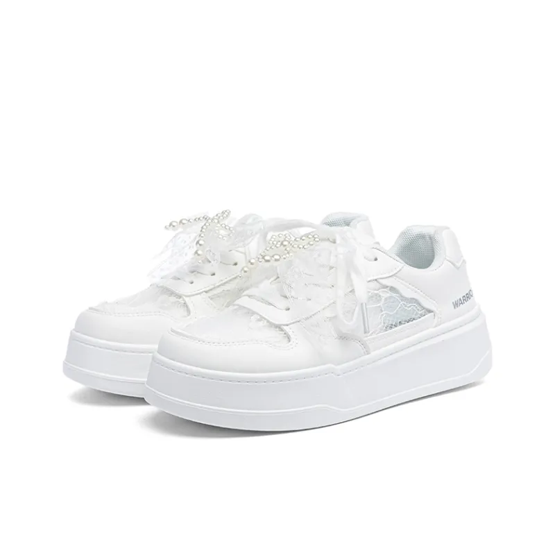 Warrior Abrasion Resistant Height Increasing Low Top Skateboard Shoes Women's White-2