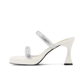 CAMEIDO Rhinestone Slip Resistant Slide Slippers Women's Ecru