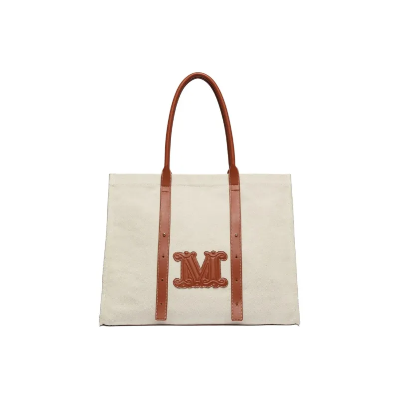 MaxMara Cotton Tote Bag, Shopping Bag, Shoulder Bag, Handbag Unisex Sand-0