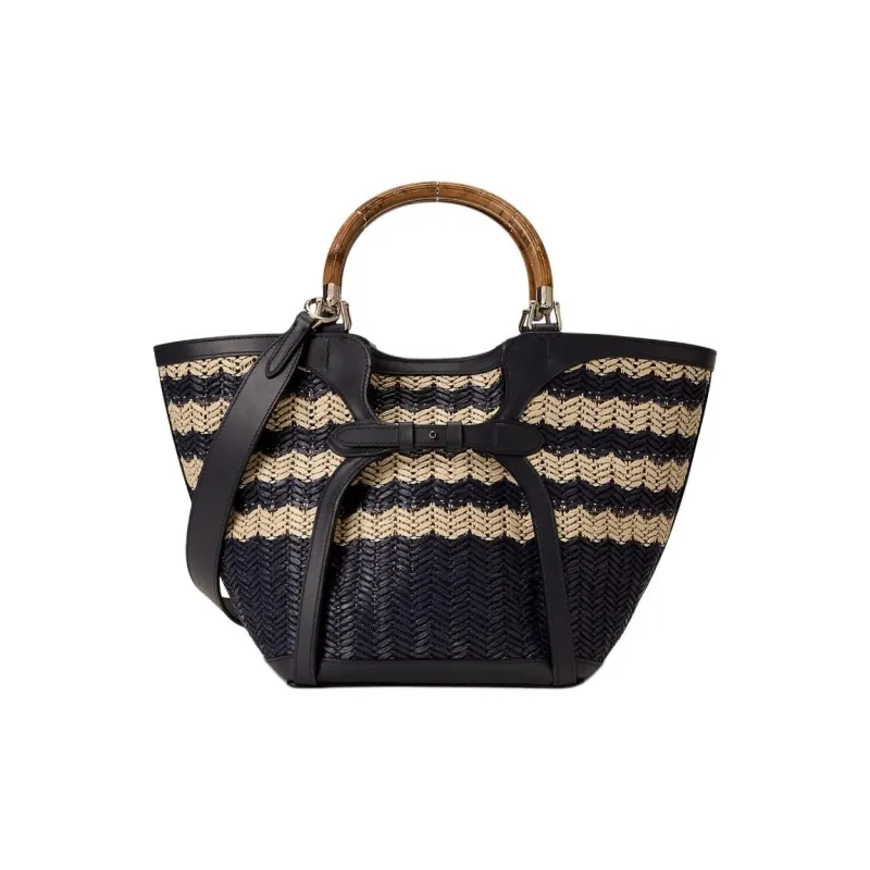 Polo Ralph Lauren Fabric Tote Bag, Shopping Bag, Handbag Women's Dark Blue & Beige-2