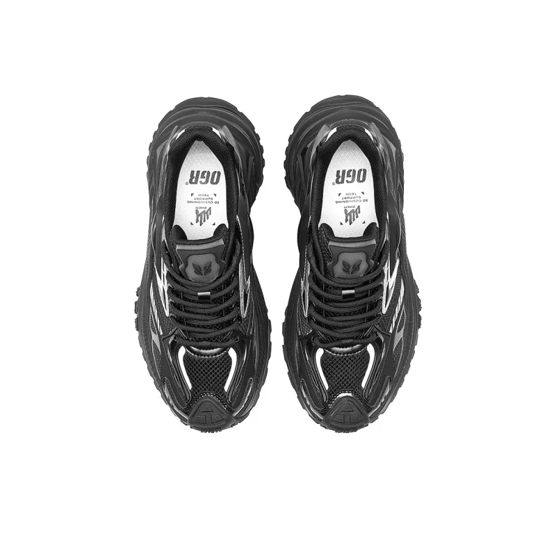 OGR Shock Absorbers Slip Resistant Height Increasing Lightweight Low Top Chunky Sneakers Unisex Black Revised Edition-3
