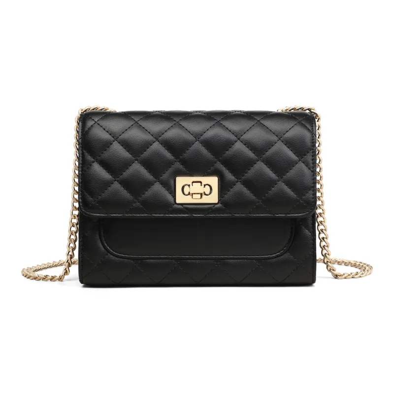 COMELY Cow Leather Chain Shoulder Bag, Crossbody Bag Regular Women's Black-2