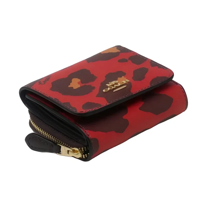 COACH Trifold Wallet Canvas Leather Wallet Mini Women's Poppy Red-2