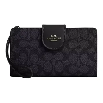 COACH Phone Coated Canvas Wallet Trumpets Women's Bronze & Charcoal Gray & Black